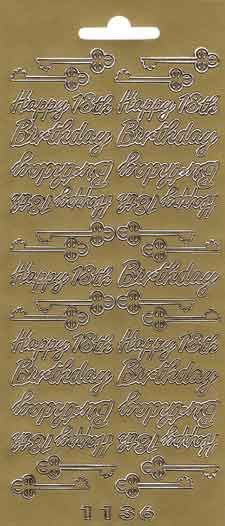 Happy 18th Birthday - Gold - Peel-Off Sticker Sheet