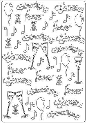 Uitnodiging-Hoera feest - Ornament A5 Auto-Collant Feuille - Or