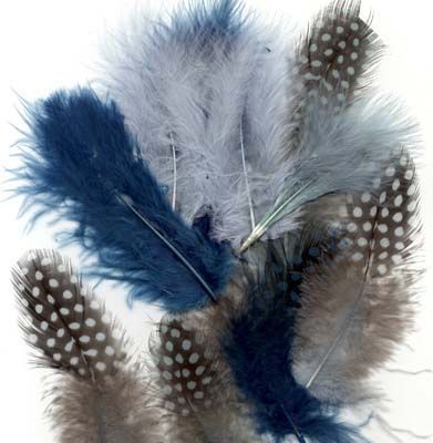 Plumes - Marabou & Guinea - Mix, Ocean - 6 x 3 = 18pcs