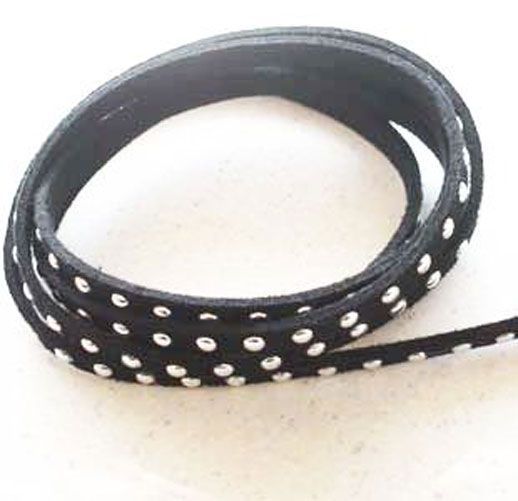 Faux Suède Cord With Studs - Black - 5mm - 1M