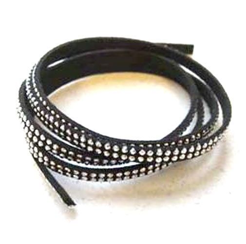 Faux Suède Cord With double row Studs - Black  - 5mm - 1M