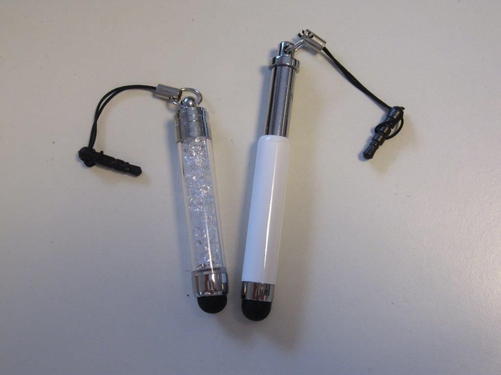 Touch Screen Pen Set, White (extendable, 5.5-7.5cm) and w Jewelry Stones (5.5cm), 2pcs/header bag