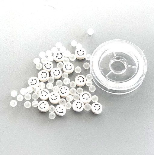 Katsuki Smileys & Beads, White, 64pcs & Elastic Thread 10M