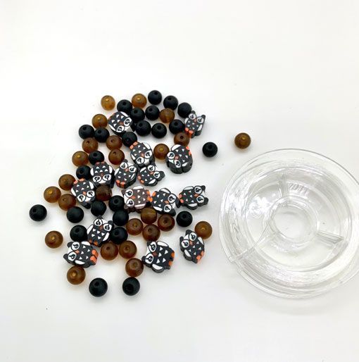 Katsuki Smileys & Beads, Brown, 64pcs & Elastic Thread 10M