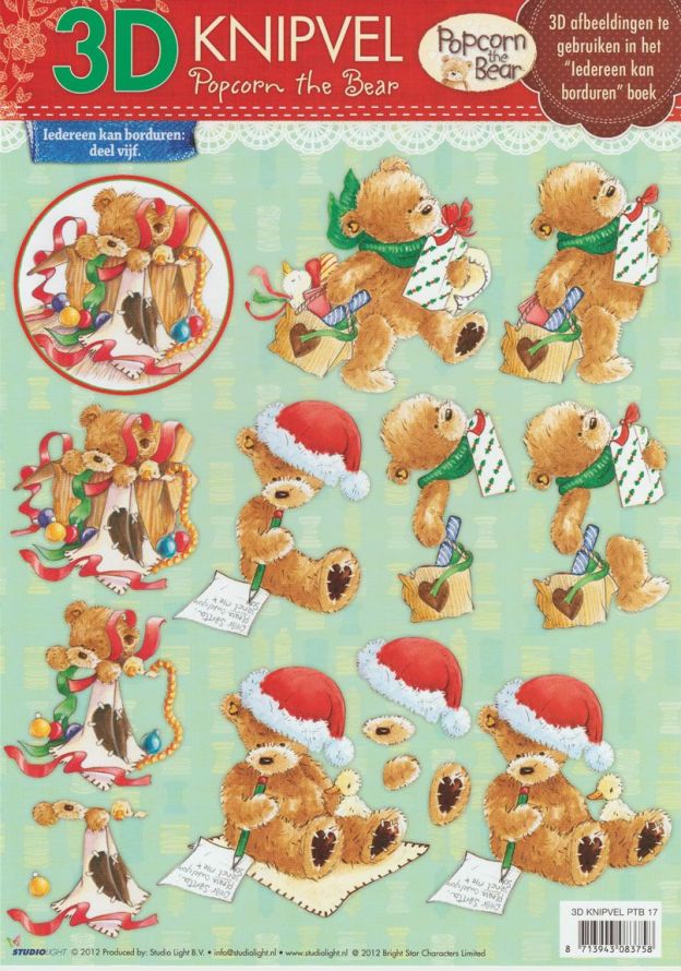 Popcorn the Bear - 3DA4 Step by Step Decoupage Sheet