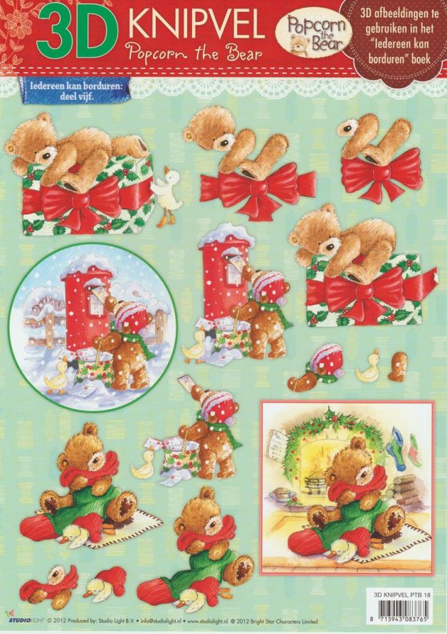 Popcorn the Bear - 3DA4 Step by Step Decoupage Sheet