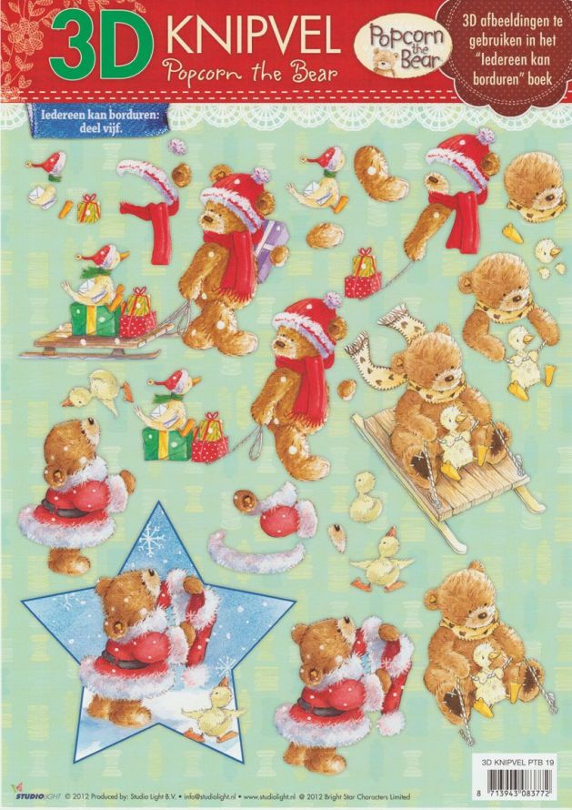 Popcorn the Bear - 3DA4 Step by Step Decoupage Sheet