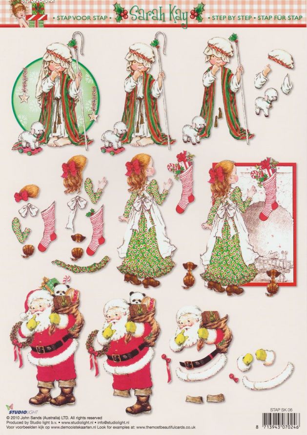 Sarah Kay Christmas - 3DA4 Step by Step Decoupage Sheet