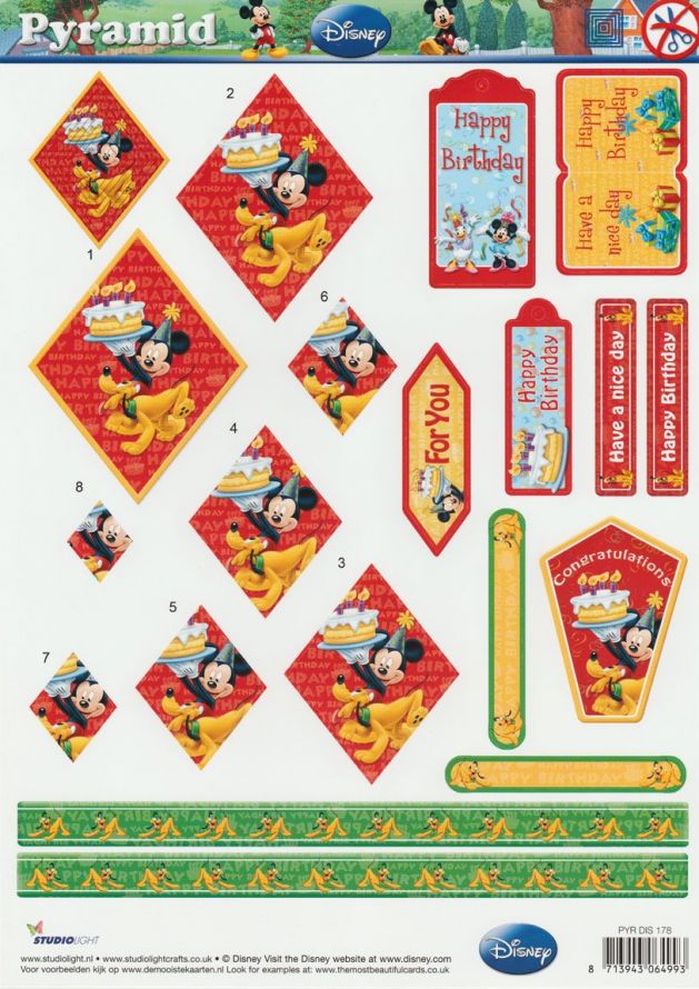 Walt Disney Happy Birthday - Pyramid - 3DA4 Feuilles Prédécoupee - Étape par Étape