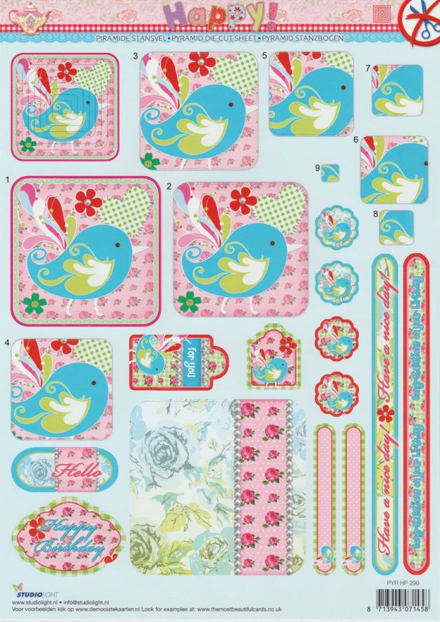 Happy - Geburtstag - Pyramid - 3DA4 Stap für Stap Stanzbogen