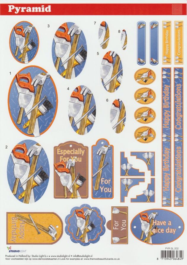 Men - Pyramid - 3DA4 Step by Step Decoupage Sheet