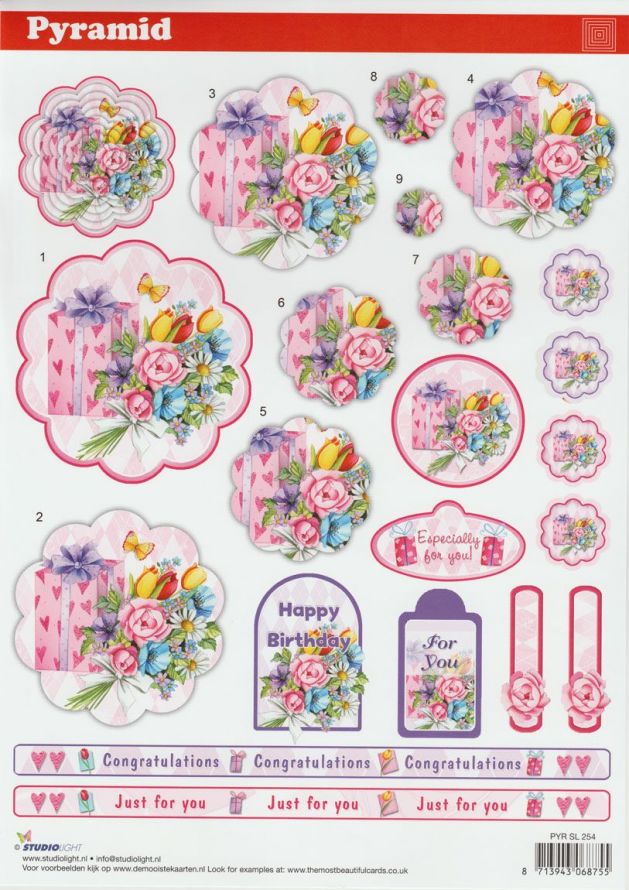 Birthday - Pyramid - 3DA4 Step by Step Decoupage Sheet
