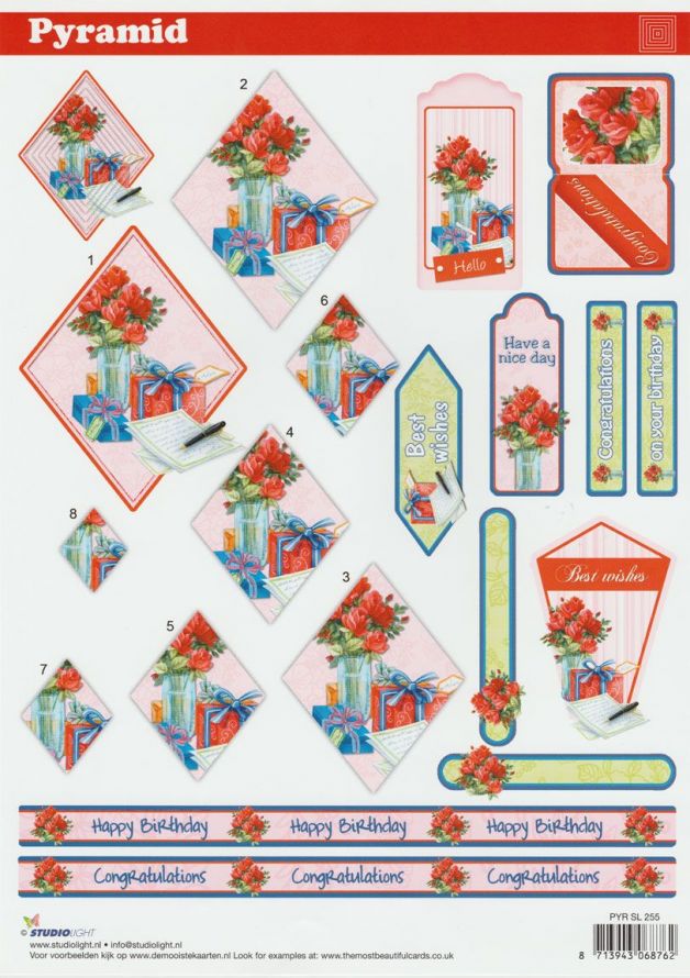 Birthday - Pyramid - 3DA4 Step by Step Decoupage Sheet