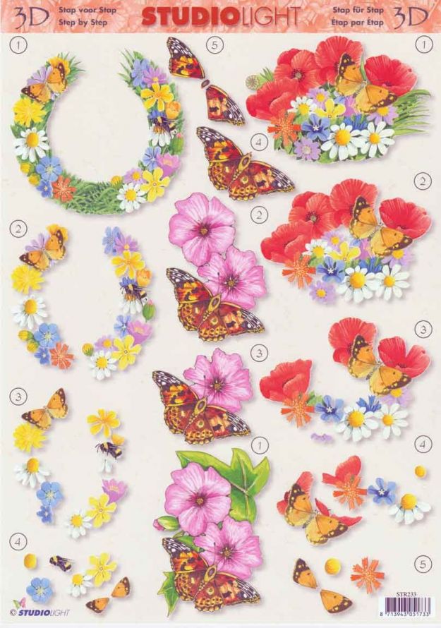 Papillon - Fleurs - 3DA4 Feuilles à Découper - Étape par Étape