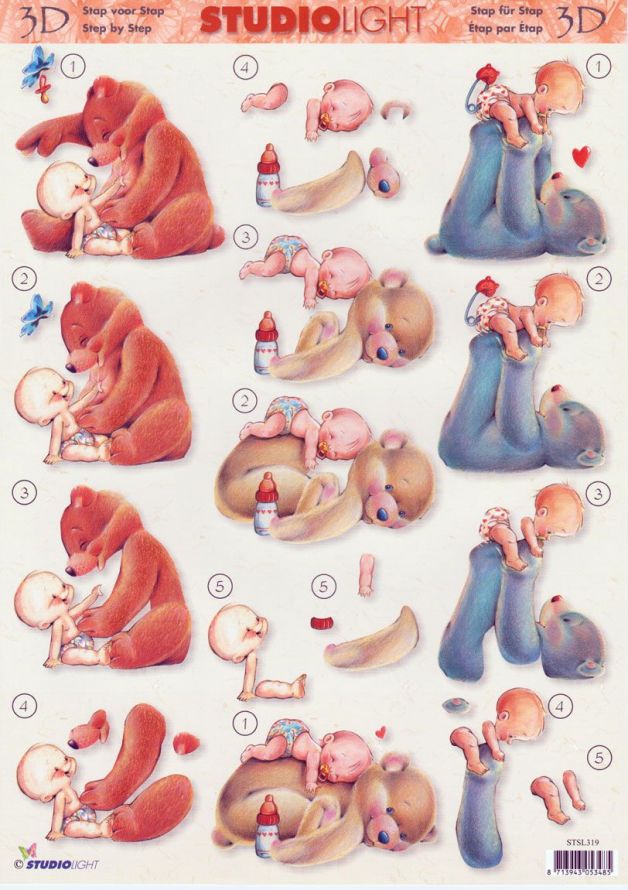 Birth - Bears - 3DA4 Step by Step Decoupage Sheet