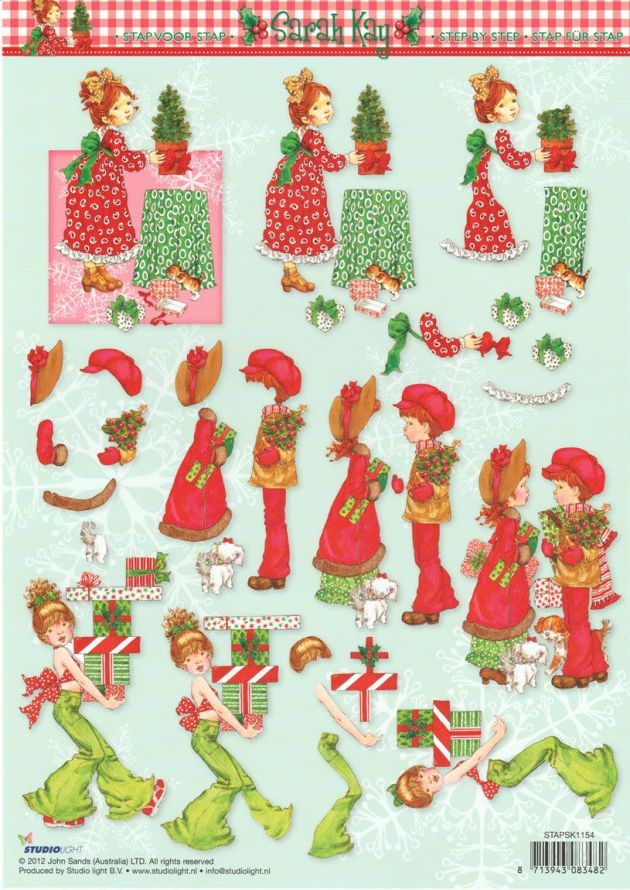Sarah Kay Christmas - 3DA4 Step by Step Decoupage Sheet