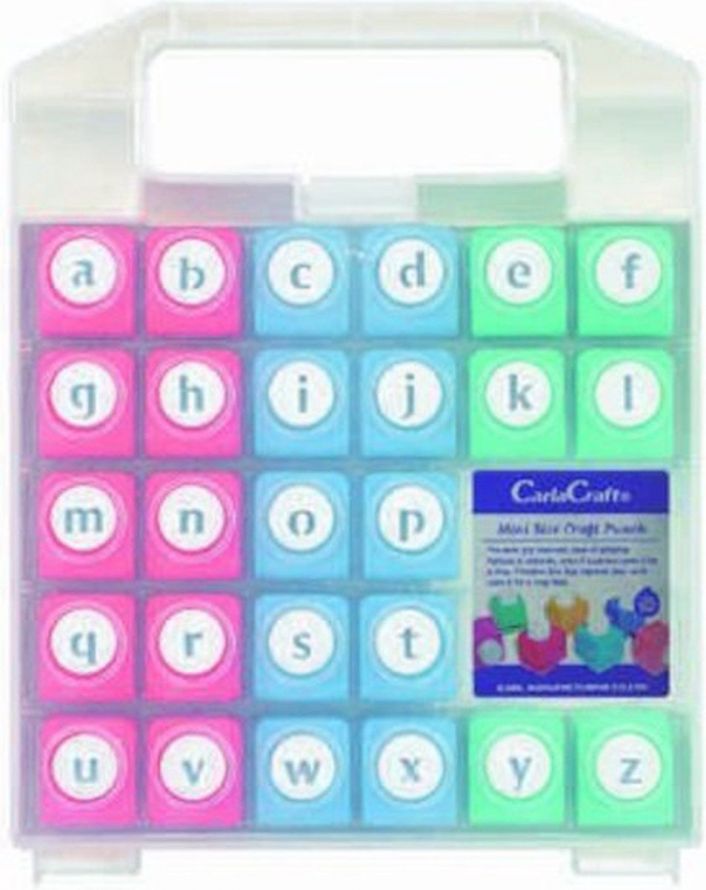Draag/bewaarkoffer met lower case mini Letter ponsen - Het gehele alfabet