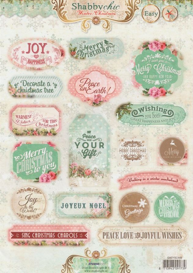 Shabby Chic - Labels 3DA4 Feuilles Prédécoupee
