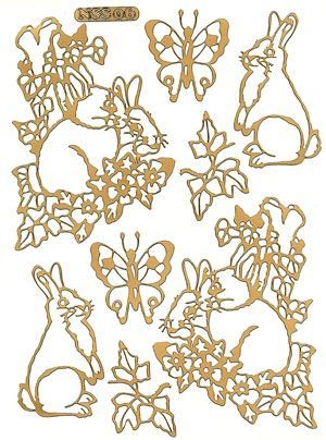 Lapins et papillons - Ornament A5 Auto-Collant Feuille - Or