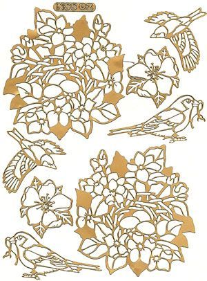 Fleurs et Oiseaux - Ornament A5 Auto-Collant Feuille - Or