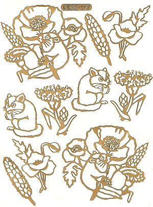 Fleurs et Animaux - Ornament A5 Auto-Collant Feuille - Or