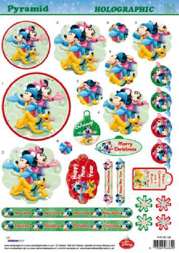 Mickey Mouse Christmas - Holographic Pyramid - 3DA4 Step by Step Decoupage Sheet