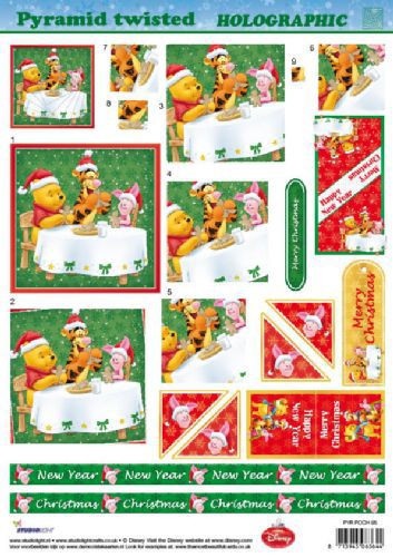 Winnie the Pooh Kerst - Holographic Pyramid - 3DA4 Stap voor Stap Knipvel