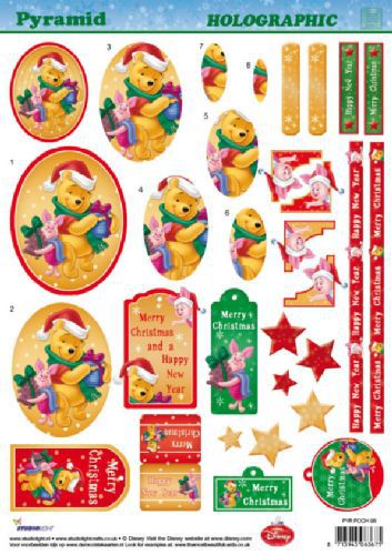 Winnie the Pooh Kerst - Holographic Pyramid - 3DA4 Stap voor Stap Knipvel