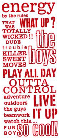 Velvet Rub-on Sticker Sheet - Energy-Boy - Red