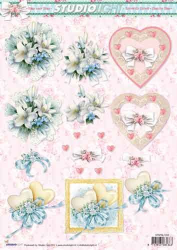 Flowers - Hearts - 3DA4 Step by Step Decoupage Sheet