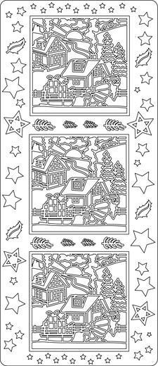 Kerst Landschap Vierkant - Slee - Peel-Off Stickervel - Goud