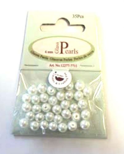 Glazen Parels Rond - 6mm - Wit - 35 stuks